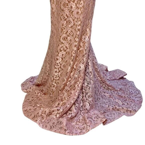 Jovani Blush Pink Embellished Prom Gown Fitted V-Neck Lace Evening Dress 0 - Picture 3 of 10